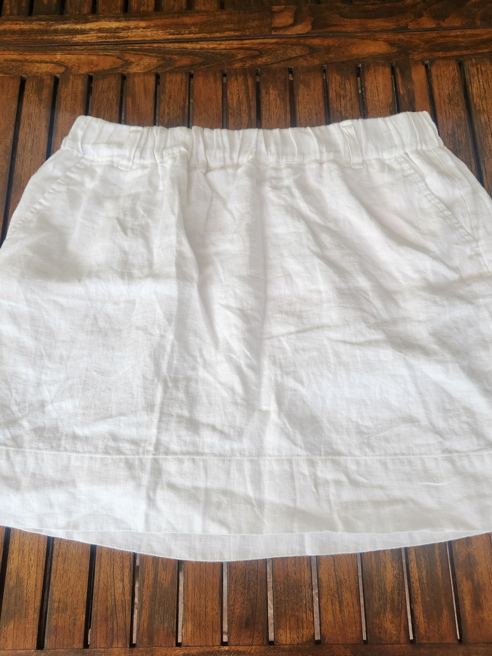 LOFT 100% Linen White Mini Skirt Lined Pockets Elastic Waist Women's Large